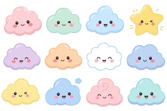 Download Cute Kawaii Cloud and Star Cartoon Set - Kawaii Collection