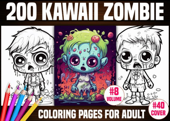 Download 200 Kawaii Zombie Coloring Pages - KDP - Kawaii Collection